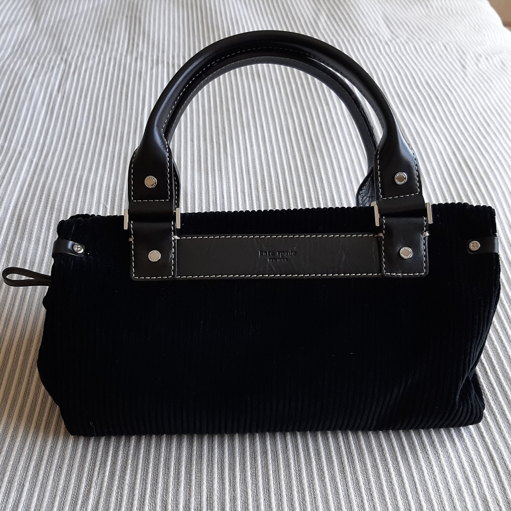 Kate Spade Leather Lined Black Corduroy Hand Bag